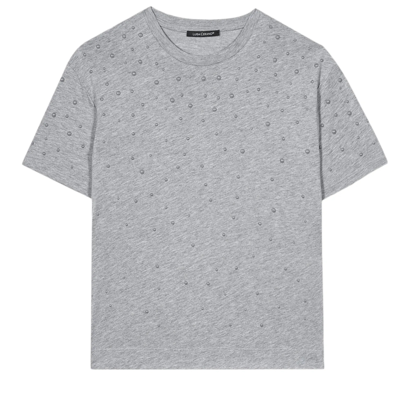 Luisa Cerano Top T-Shirt mit Perlendetails urban grey