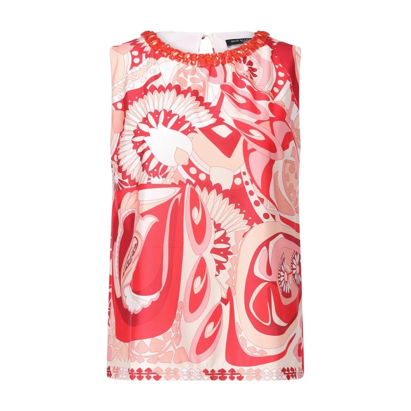 Ana Alcazar Top Satin-Top mit Muster und Schmucksteinen rot
