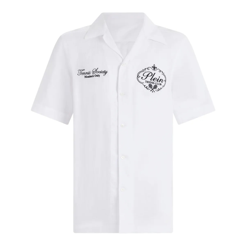 Philipp Plein Hemd Linen Bowling Shirt Tennis Club weiss