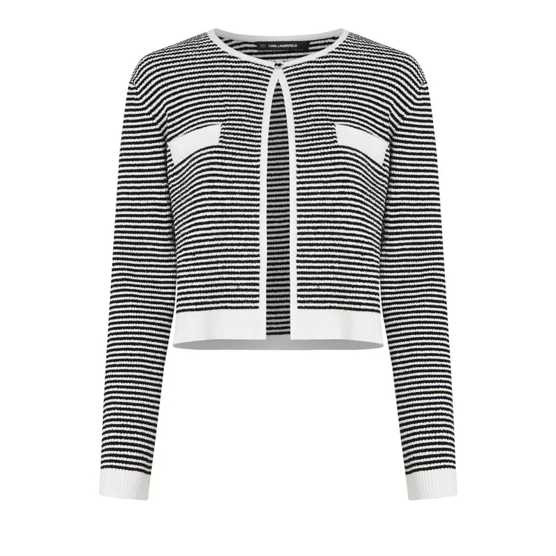 Karl Lagerfeld Gestricktes Oberteil Ikon Gestreifte Strickjacke Top schwarz