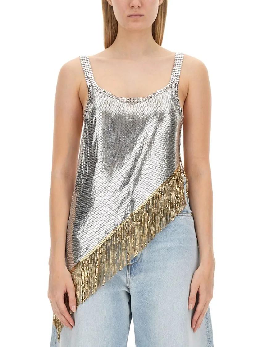 Thumbnail - Paco Rabanne - Metallic Top With Fringe Detail - Größe 38 - silver