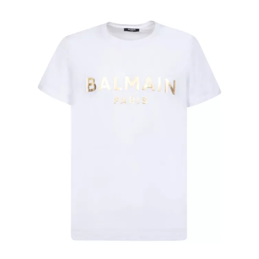 Balmain White Cotton T-Shirt With Metallic Logo Print White 