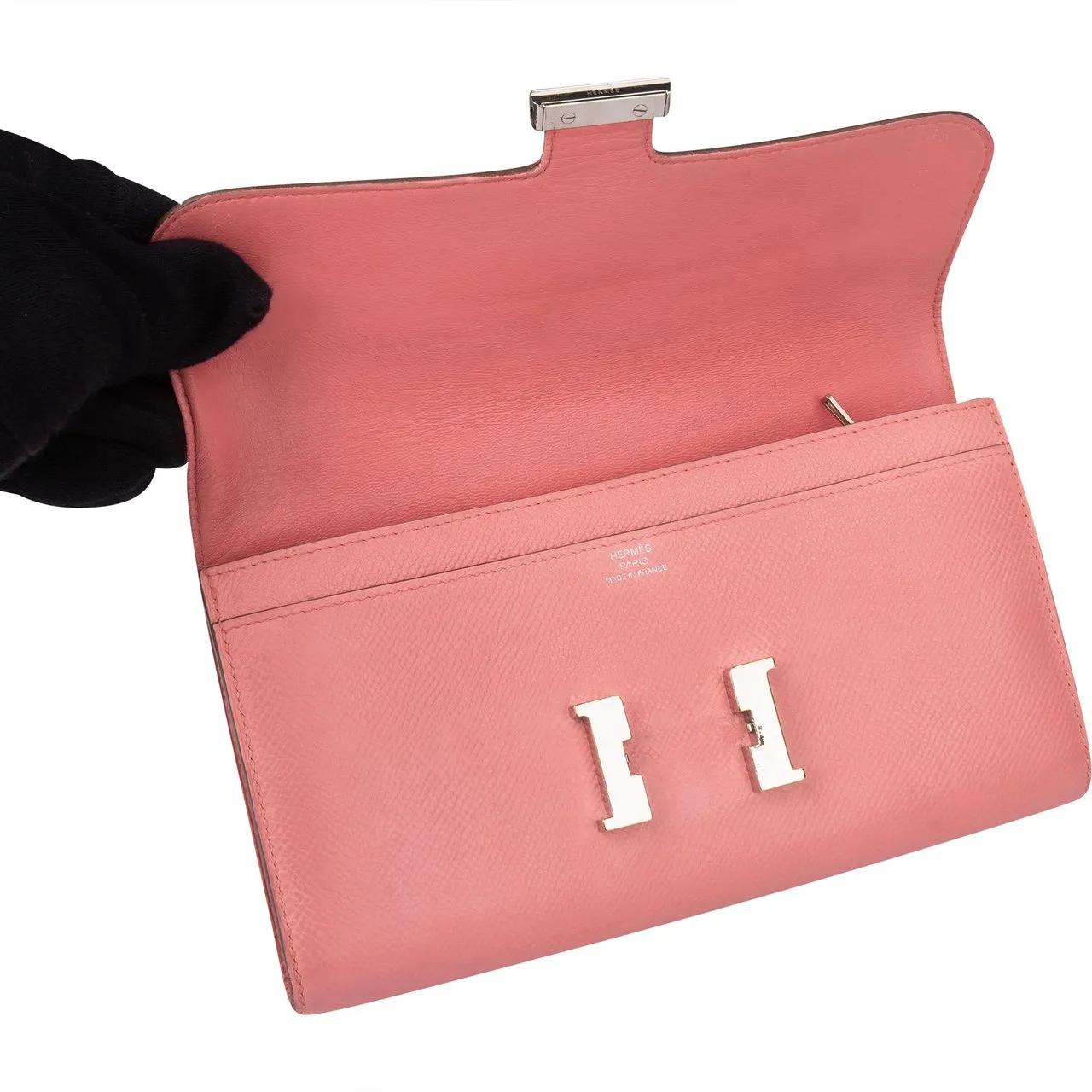 Thumbnail - Hermès Portemonnaie - Hermes Pink Epsom Leather Constance Wallet - Gr. unisize - in Rot - für Damen