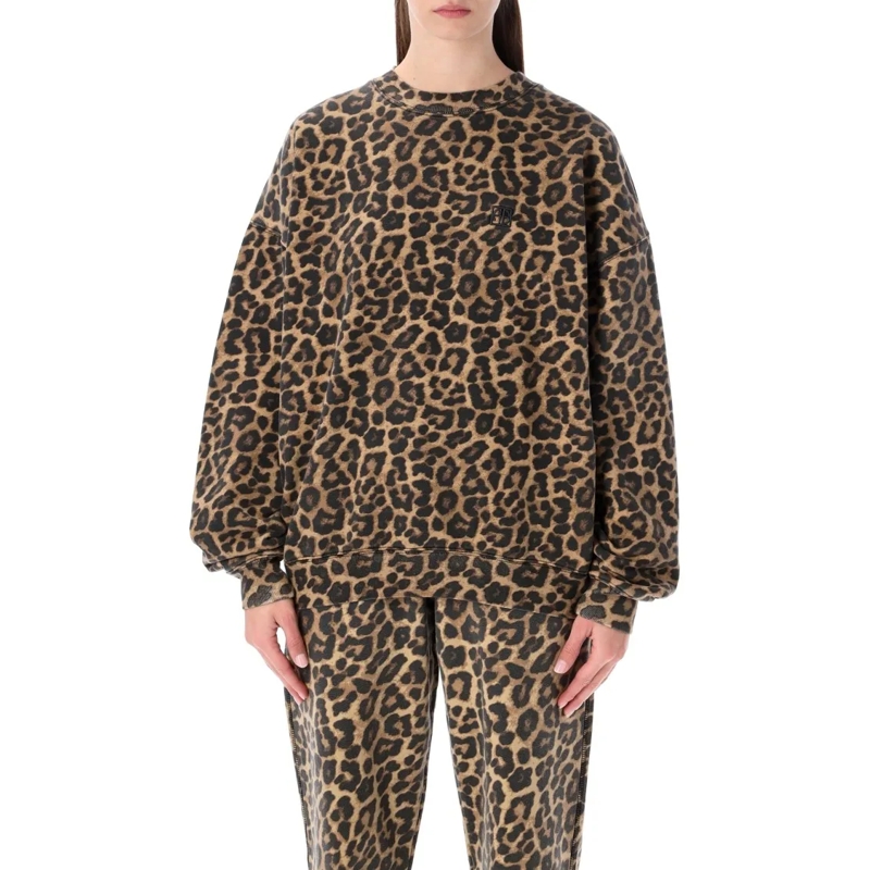 Anine Bing  Oversized Leopard Print Cotton Miles Sweatshirt Brown