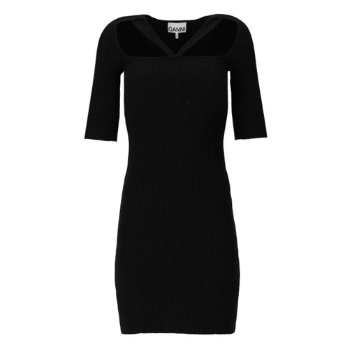 GANNI  Black Cut-Out Ribbed Dress Black