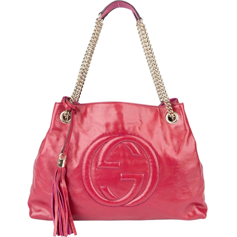 Gucci Schultertasche Gucci Pink Patent Leather GG Soho Shoulder Bag rose