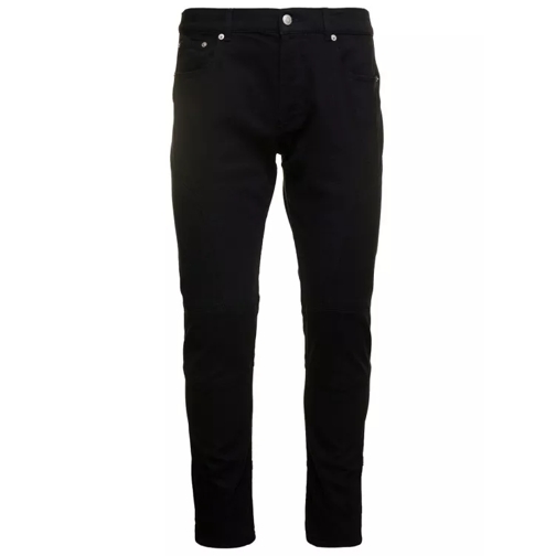 Alexander McQueen Black Jeans With Branded Button And Logo Patch In  Black Jeans