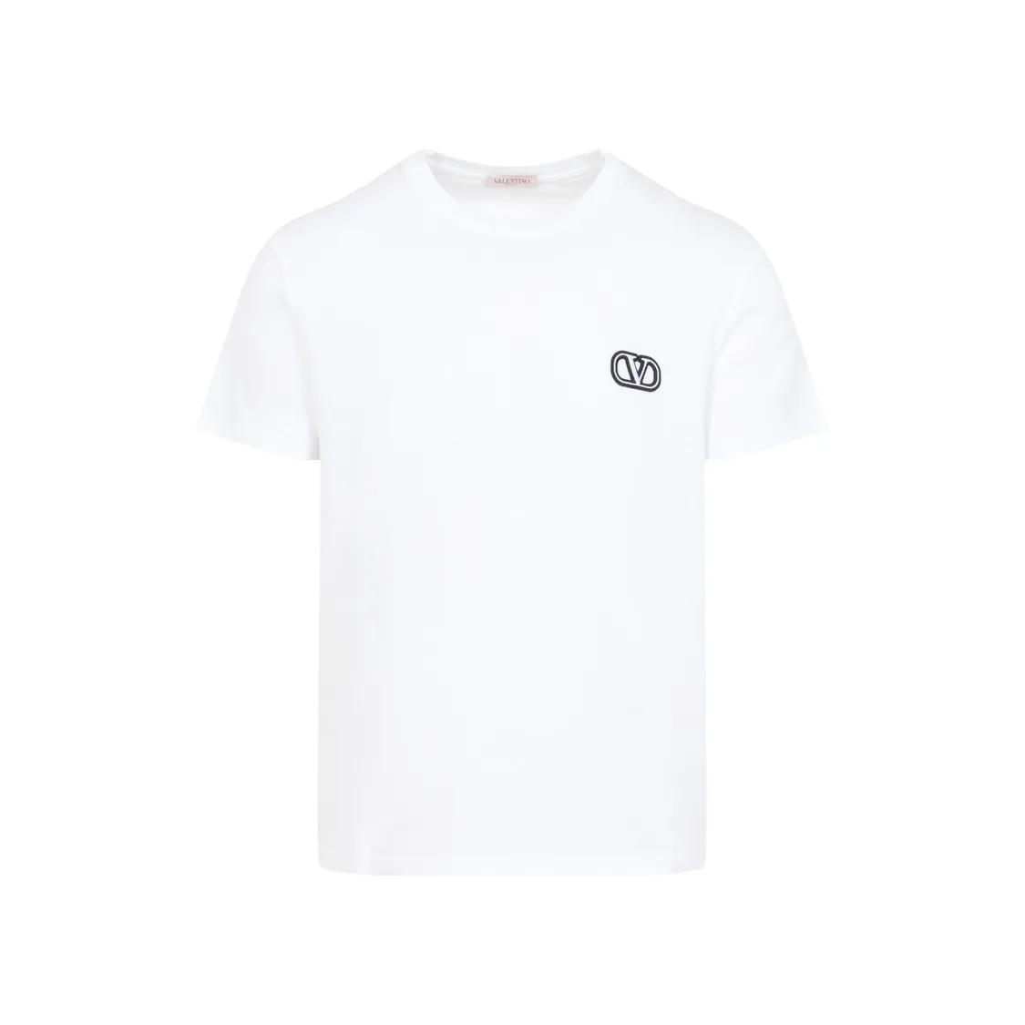 VALENTINO - White V Logo Cotton T-Shirt - Größe XL - weiß