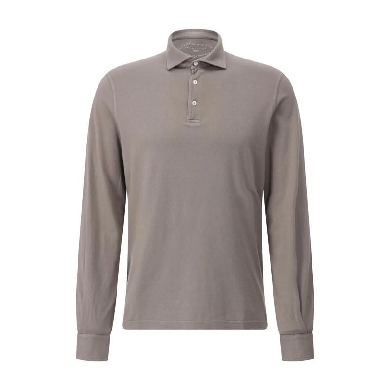 Fedeli Polo shirt Langarm-Poloshirt aus Baumwolle Braun