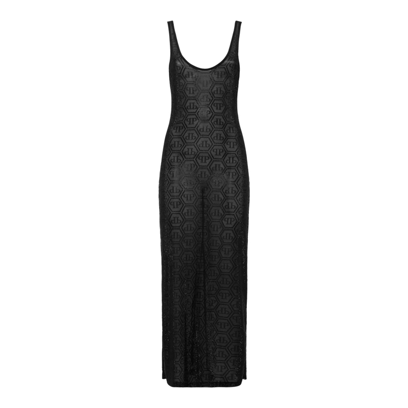 Philipp Plein Maxikleid Langes Tank-Kleid Monogram Mit Schmucksteinen schwarz