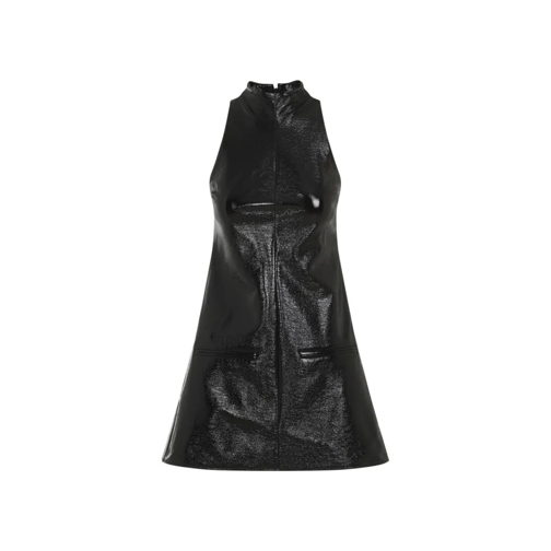 Courrèges Black Cotton 2 Pockets Vinyl A-Line Dress Black Mini-Kleider