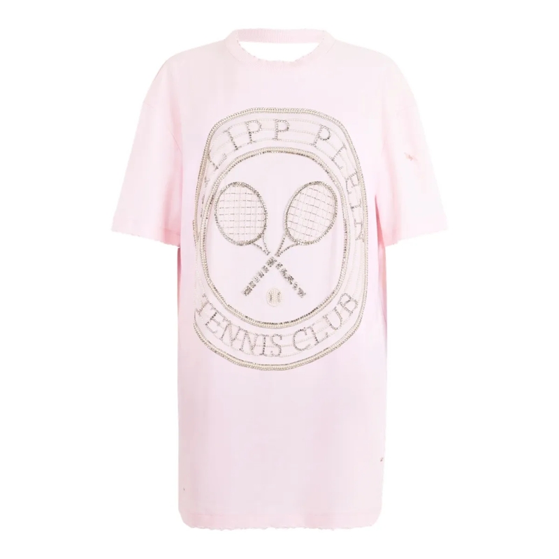 Philipp Plein Midikleid Open Back T-Shirt Mini Dress Tennis Club rose