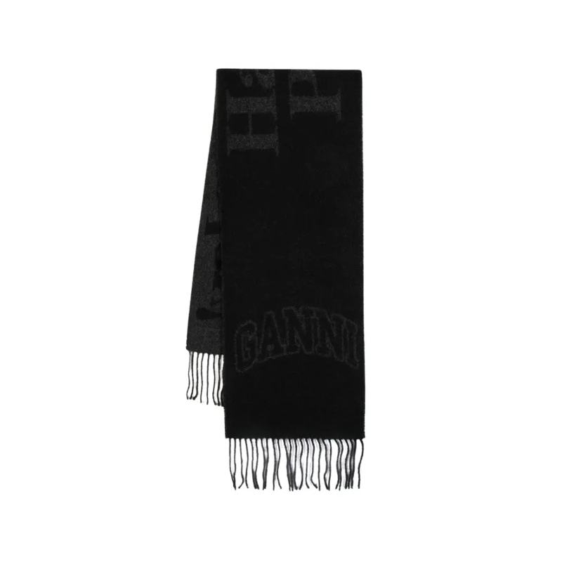 GANNI Écharpe légère Narrow Please Scarf - Wool - Black Black