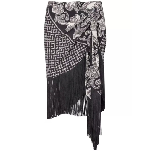 Balmain Fringed Paisley-Print Silk Miniskirt Black 
