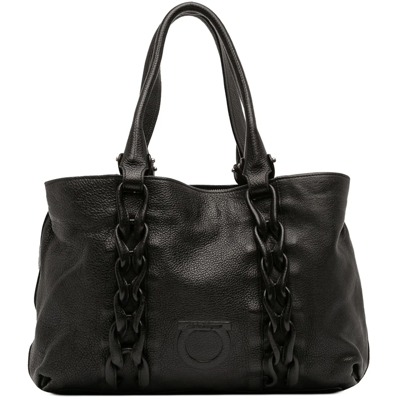 Salvatore Ferragamo Shopper Leather Gancini Braided Tote schwarz