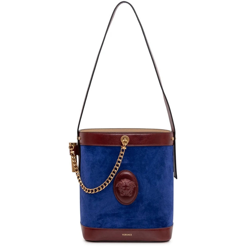 Versace Tote Borsa Secchiello Piccola in Pelle e Suede blau