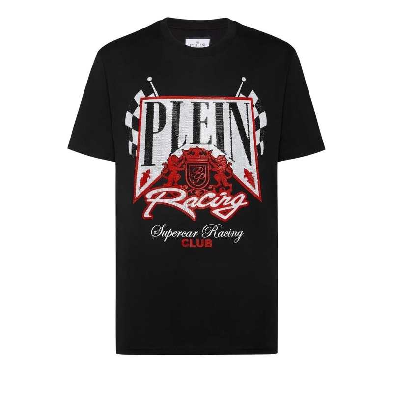 Philipp Plein T-Shirt T-Shirt Racing Mit Schmucksteinen schwarz