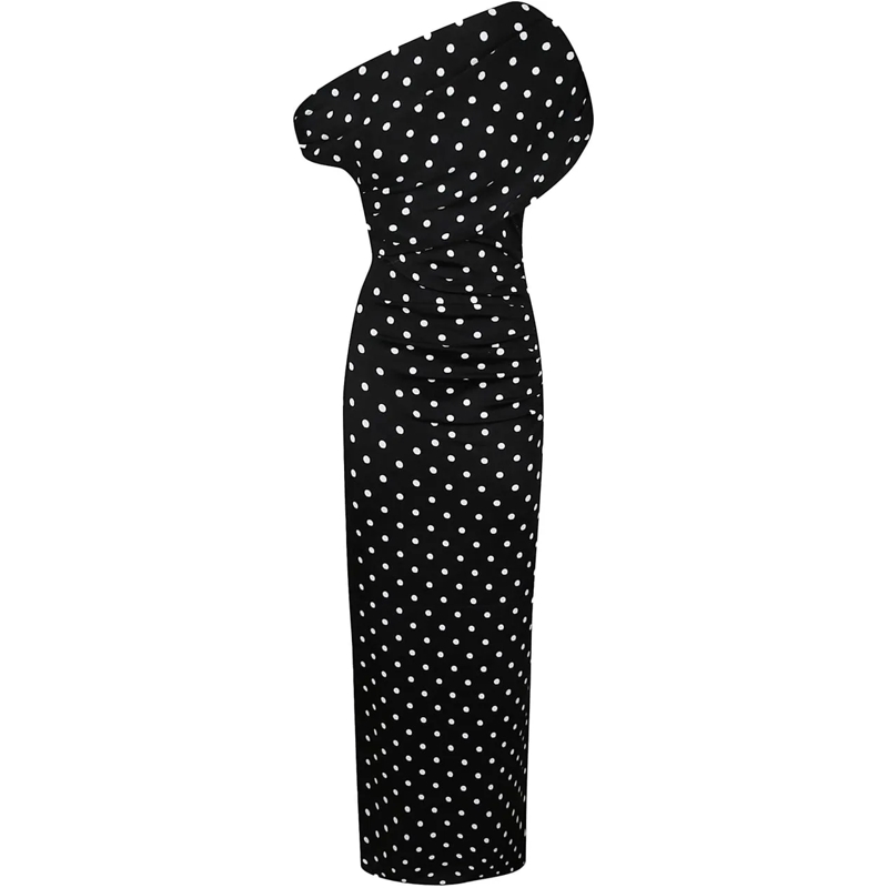 Self Portrait Midikleid Polka Dot Draped Knit Midi Dress Black schwarz