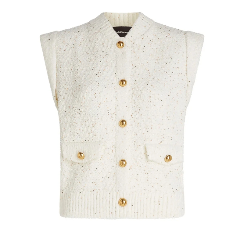 Karl Lagerfeld Strickjacke Bouclé-Weste Strickjacke beige