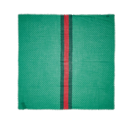 Gucci Wool Shawl With Web Grass Green Wollen Sjaal