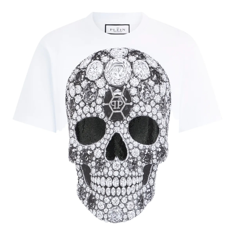 Philipp Plein T-Shirt Round Neck T-Shirt Skull Stones weiss