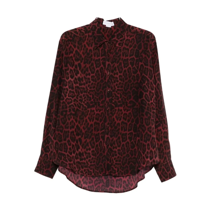 Stella McCartney Overhemd Silk Animal Print Shirt With Curved Hem Black