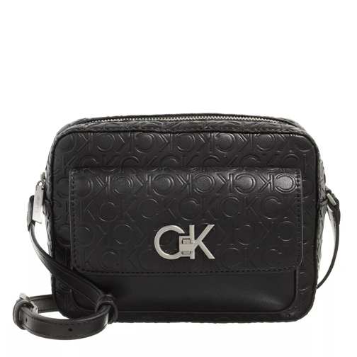Calvin Klein Re Lock Camera Bag W Flap Emb Mn Ck Black Crossbody Bag