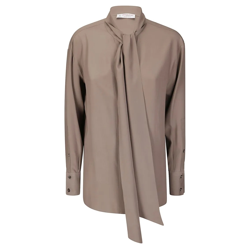 Alberto Biani Blouse Crew Neck Blouse With Flowing Tie Brown