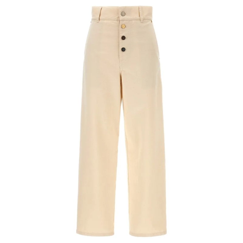 Moschino Jeans Ankle-Length Cotton Gabardine Trousers With High W Neutrals