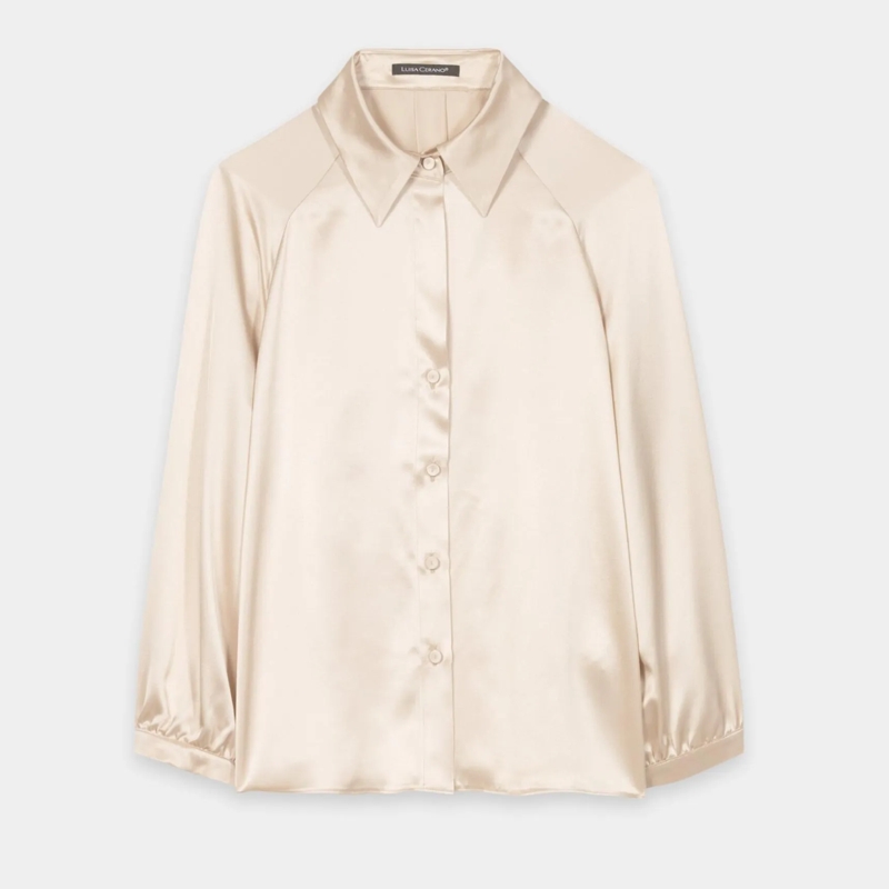 Luisa Cerano Top Langarmbluse aus Seide soft camel