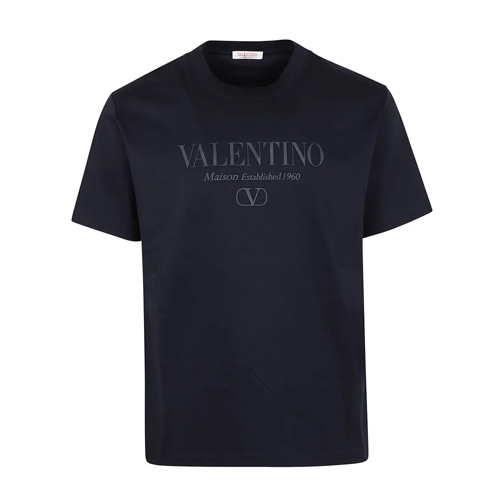 Valentino T-Shirts Pure Cotton T-Shirt With Crew Neck And Front Print Blue