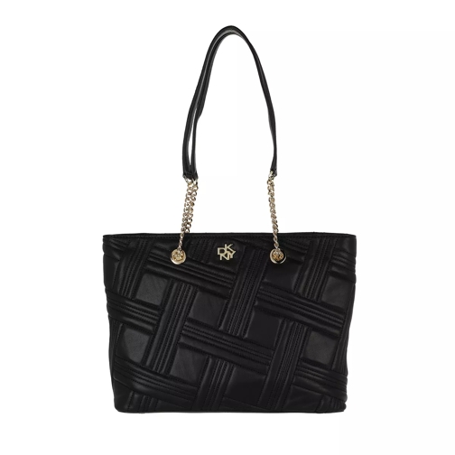 DKNY Alice Medium Chain Tote Quilted Black Gold Boodschappentas