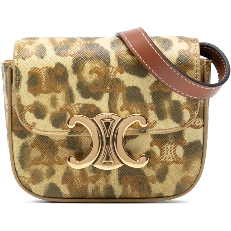 Celine Schultertasche Mini Calfskin Leopard Print Claude Crossbody braun