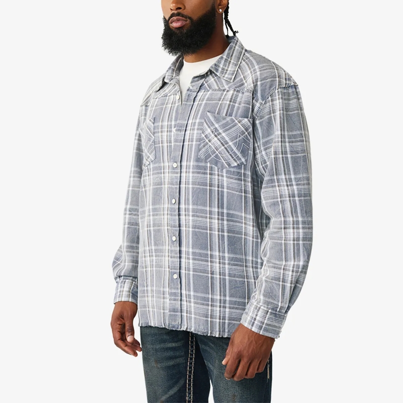 True Religion Hemd - Flanellhemd- Lässiger Schnitt- Knopfleiste- G blau(Image 3)