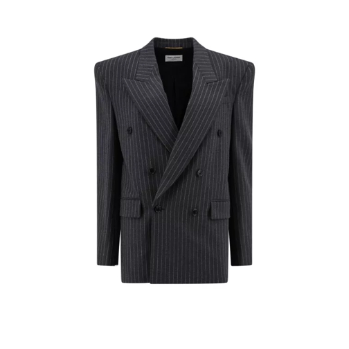 Saint Laurent Double-Breasted Pinstripe Wool Blazer Black Blazer