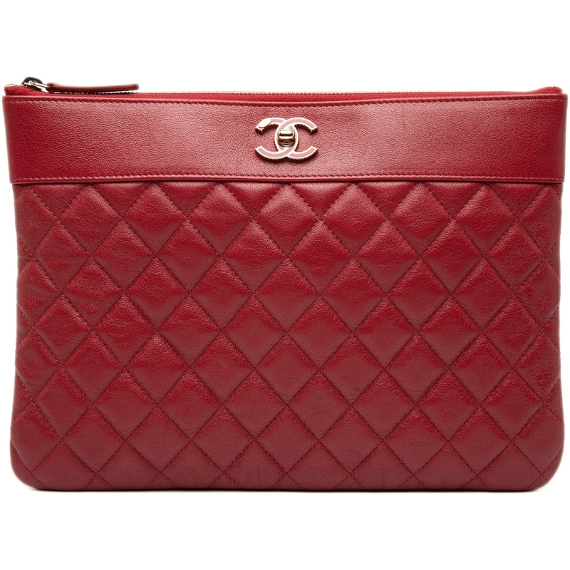 Chanel Pochette Medium Quilted Sheepskin Mademoiselle O Case Clutc rot