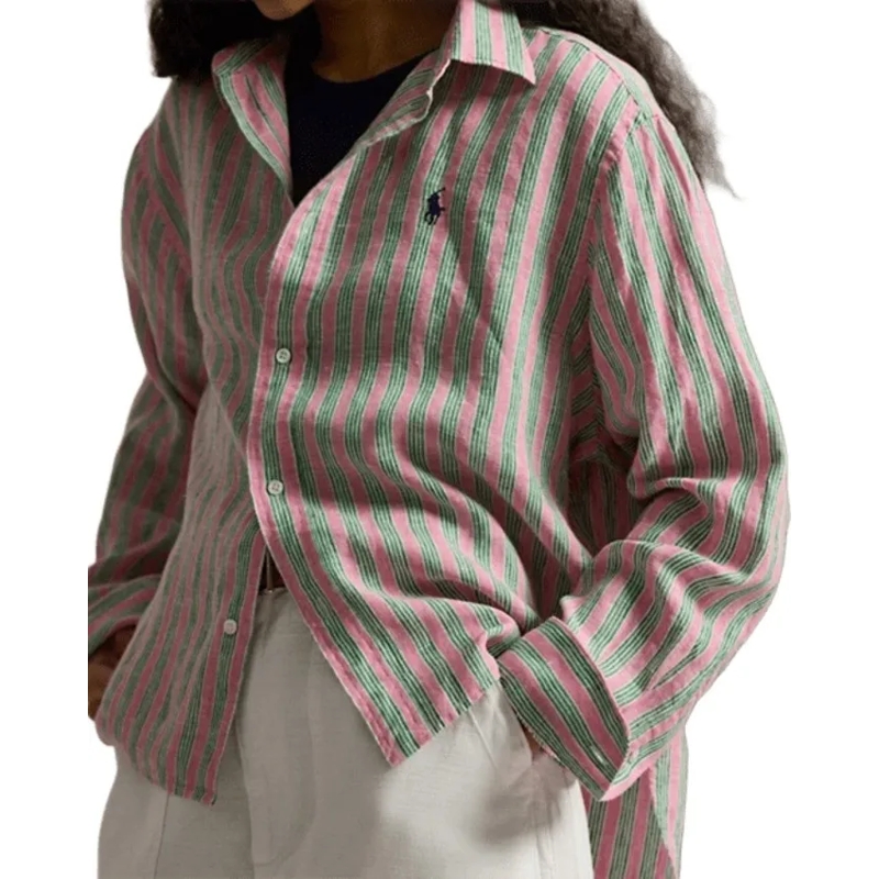 Polo Ralph Lauren Hemd Breezy Boxy-Fit Linen Shirt With Striped Design Pink(Image 3)
