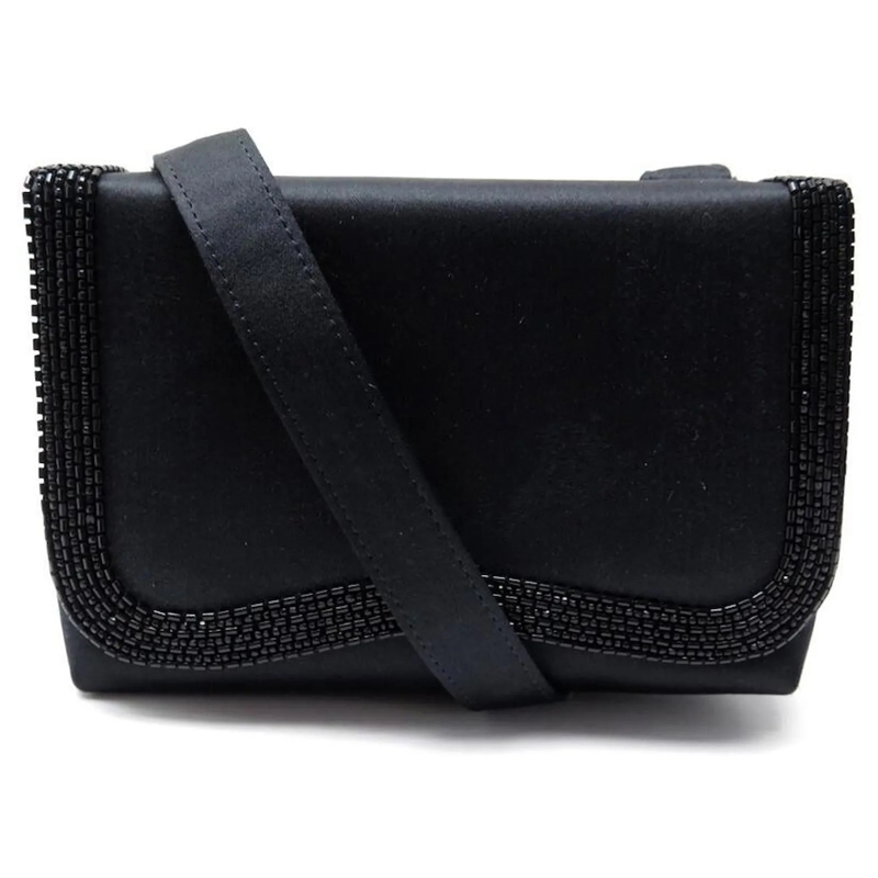 Chanel Pochette NEUE VINTAGE CHANEL HANDTASCHE MINI POUCH SATIN PE schwarz