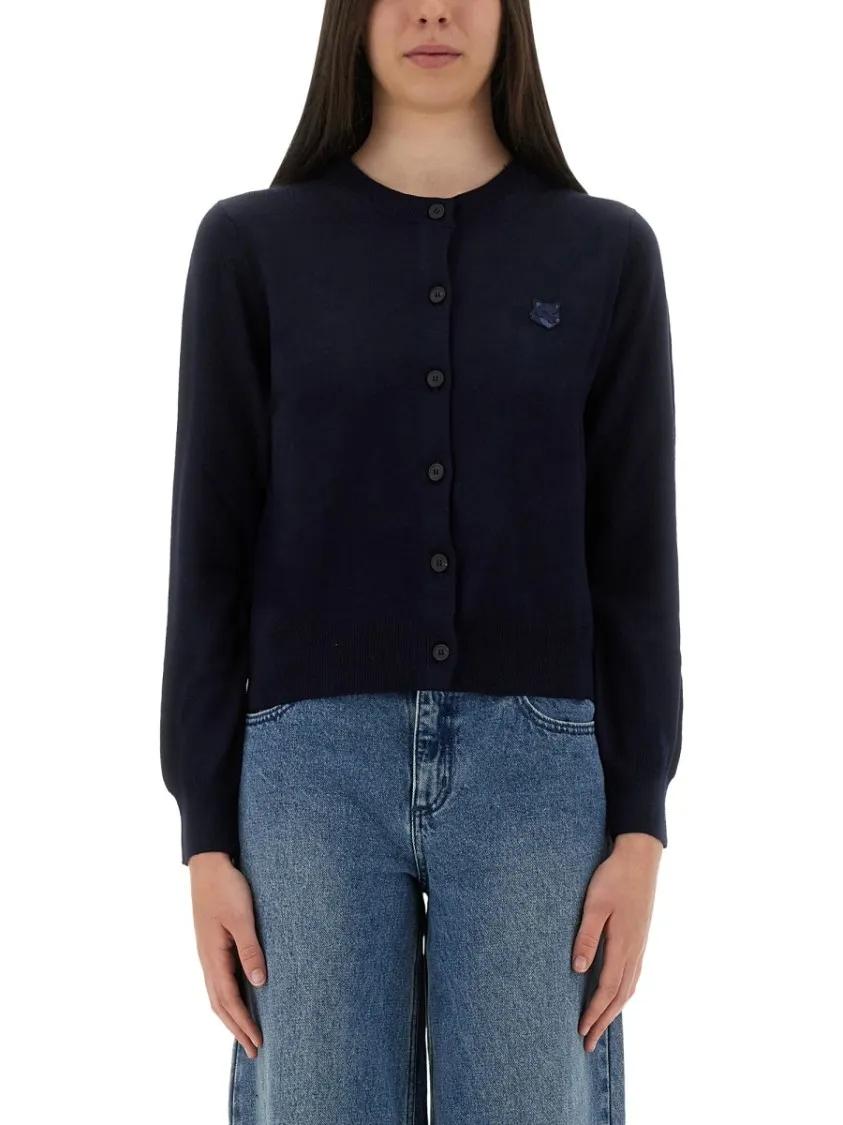 Thumbnail - Maison Kitsune - Merino Wool Cardigan With Embroidered Fox Patch - Größe M - blue