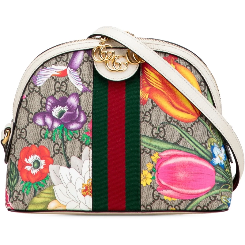 Gucci Schultertasche Small GG Supreme Flora Ophidia Dome Crossbody braun