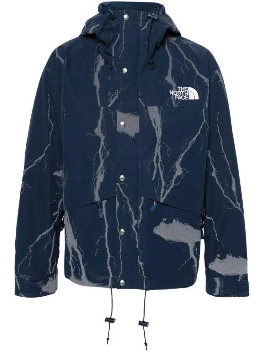 The North Face - Navy Blue Jacket With All-Over Lightning Print - Größe L - blau