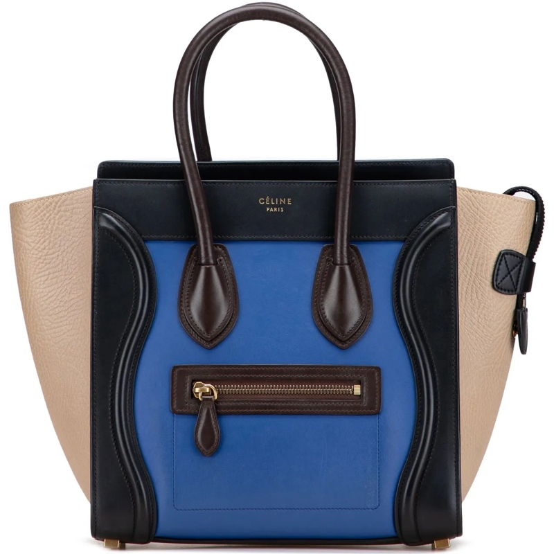 Celine Shopper Micro Tricolor Leather Luggage Tote blau
