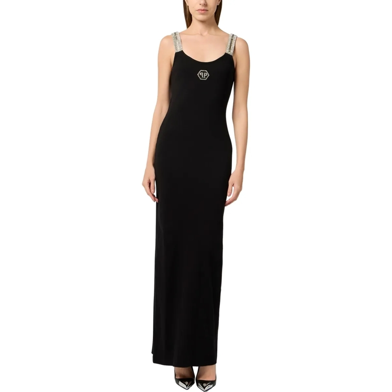 Philipp Plein Maxikleid Long Tank Dress Strass Hexagon schwarz(Image 3)