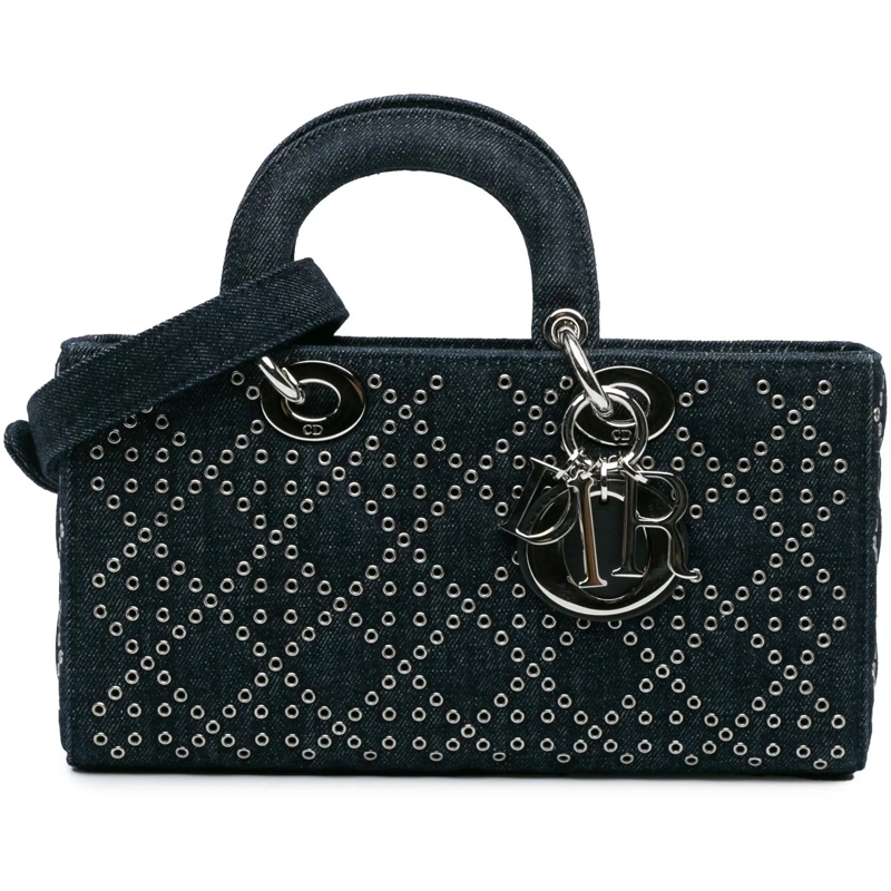 Christian Dior Schultertasche Medium Denim Cannage Eyelet Lady D Joy blau
