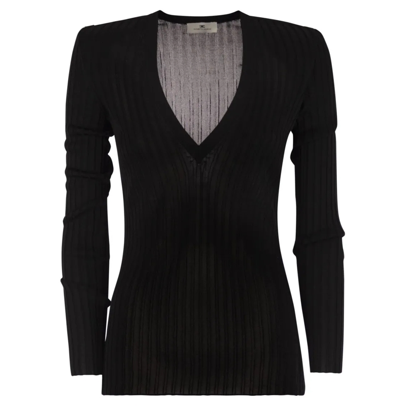 Elisabetta Franchi Pull Viscose Knit Shirt With Logo Details Black