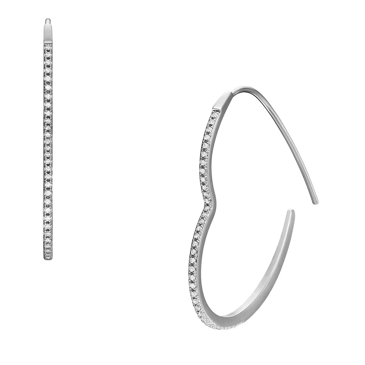 Fossil Ohrringe - All Stacked Up Silver-Tone Brass Whisper Hoop Earr - Gr. unisize - in Silber - für Damen