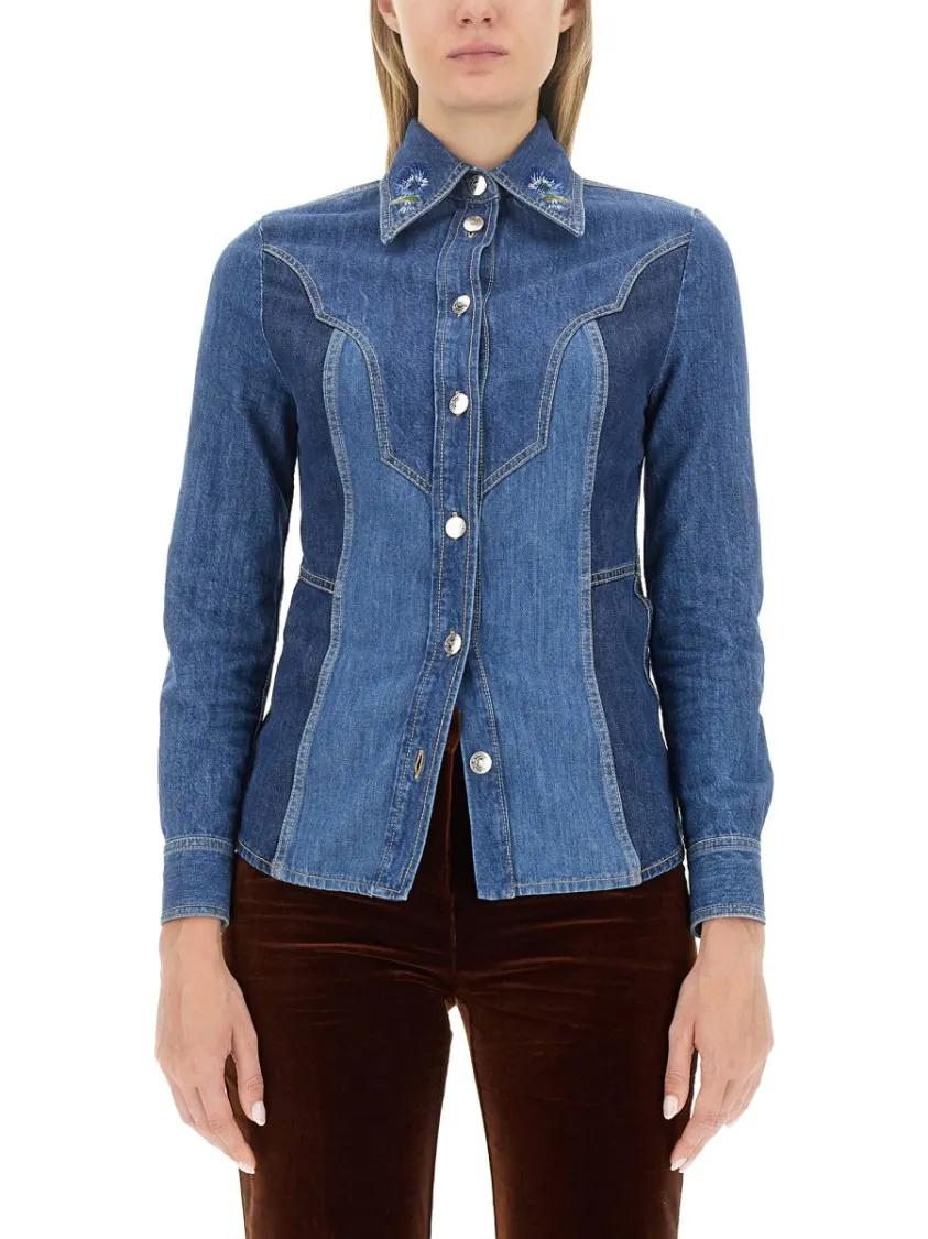 Thumbnail - Etro - Denim Design Slim Fit Shirt - Größe 42 - blau