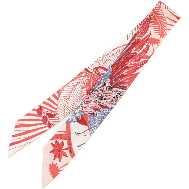 Hermès Écharpe en laine Mythiques Phoenix Coloriages Silk Twilly Scarf rose
