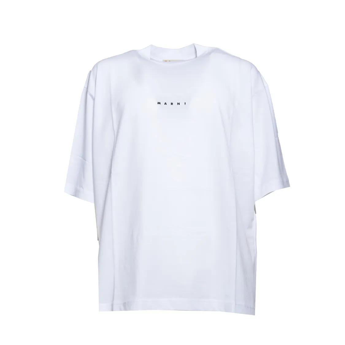 Thumbnail - Marni - White Cotton T-Shirt With Logo Print - Größe 44 - weiß