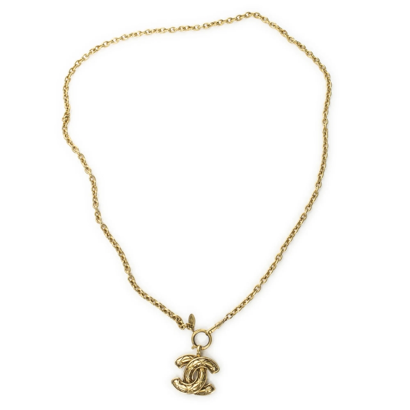 Chanel Mittellange Halskette Quilted CC Pendant Chain Necklace gold